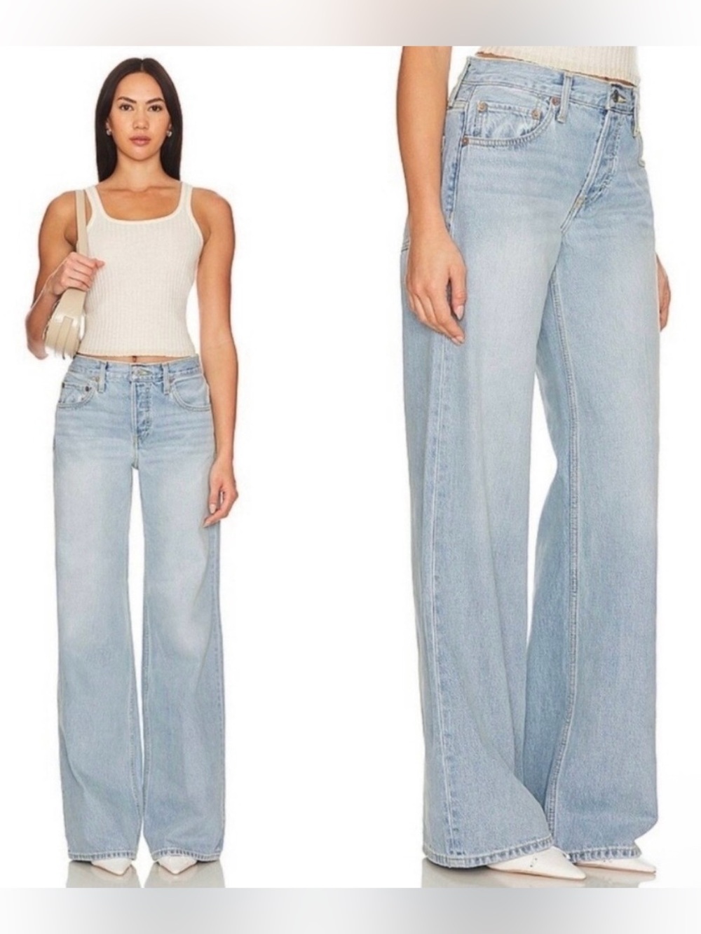 RE/DONE Mid Rise Loose Fit Wide Leg Jeans Mojave Light Blue Women's Size 28 $295